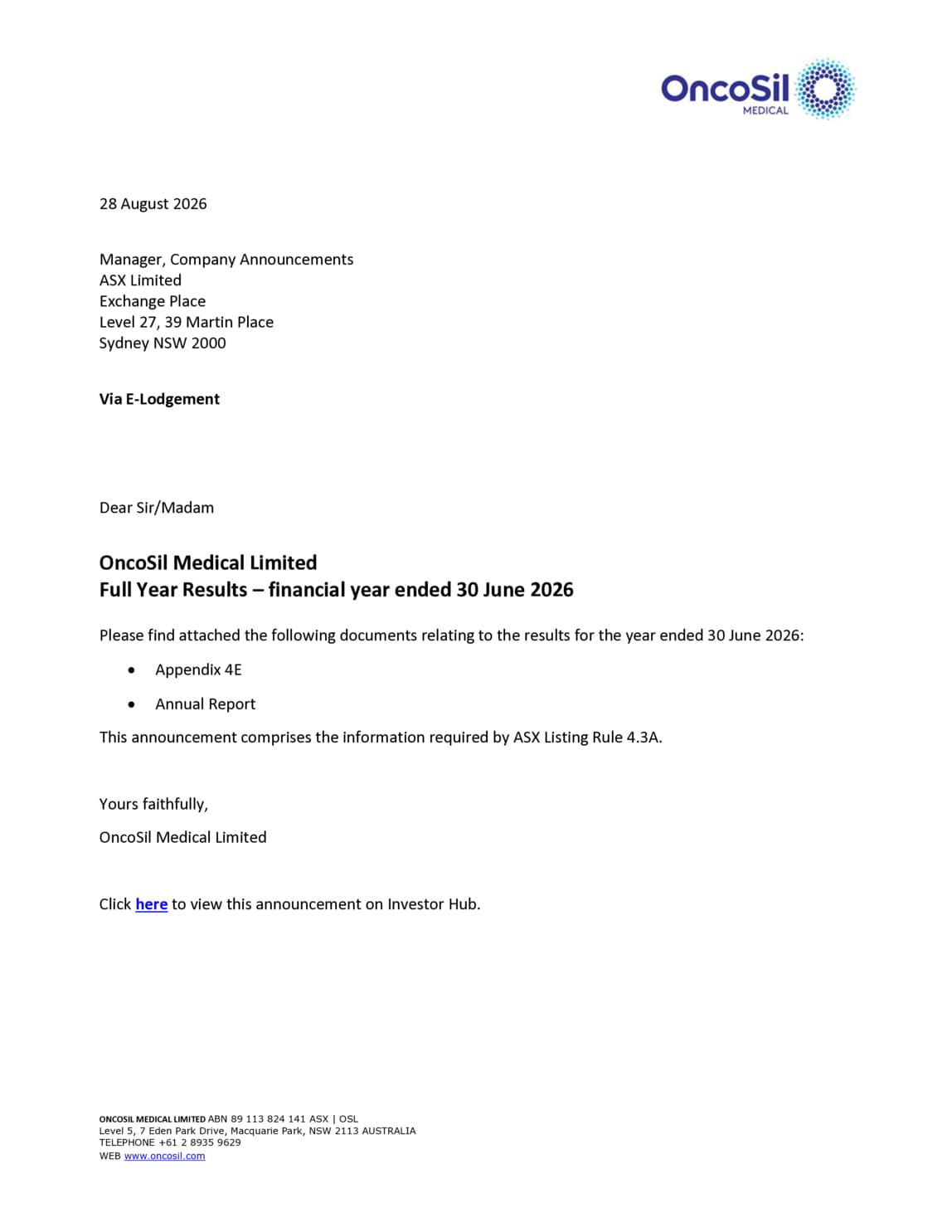 Appendix 4E and Annual Report